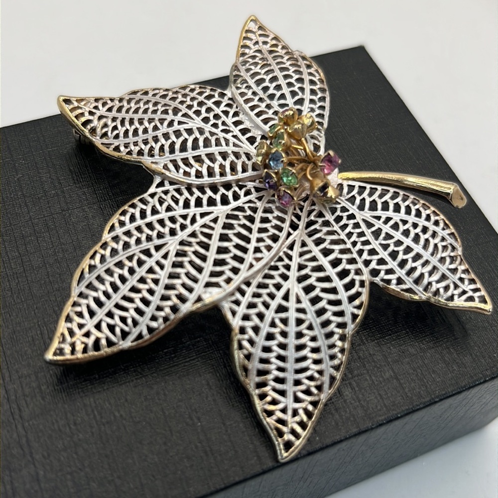 VTG 1960's Maple Leaf Fruit Salad Brooch Pin Costume Jewelry 2.5"